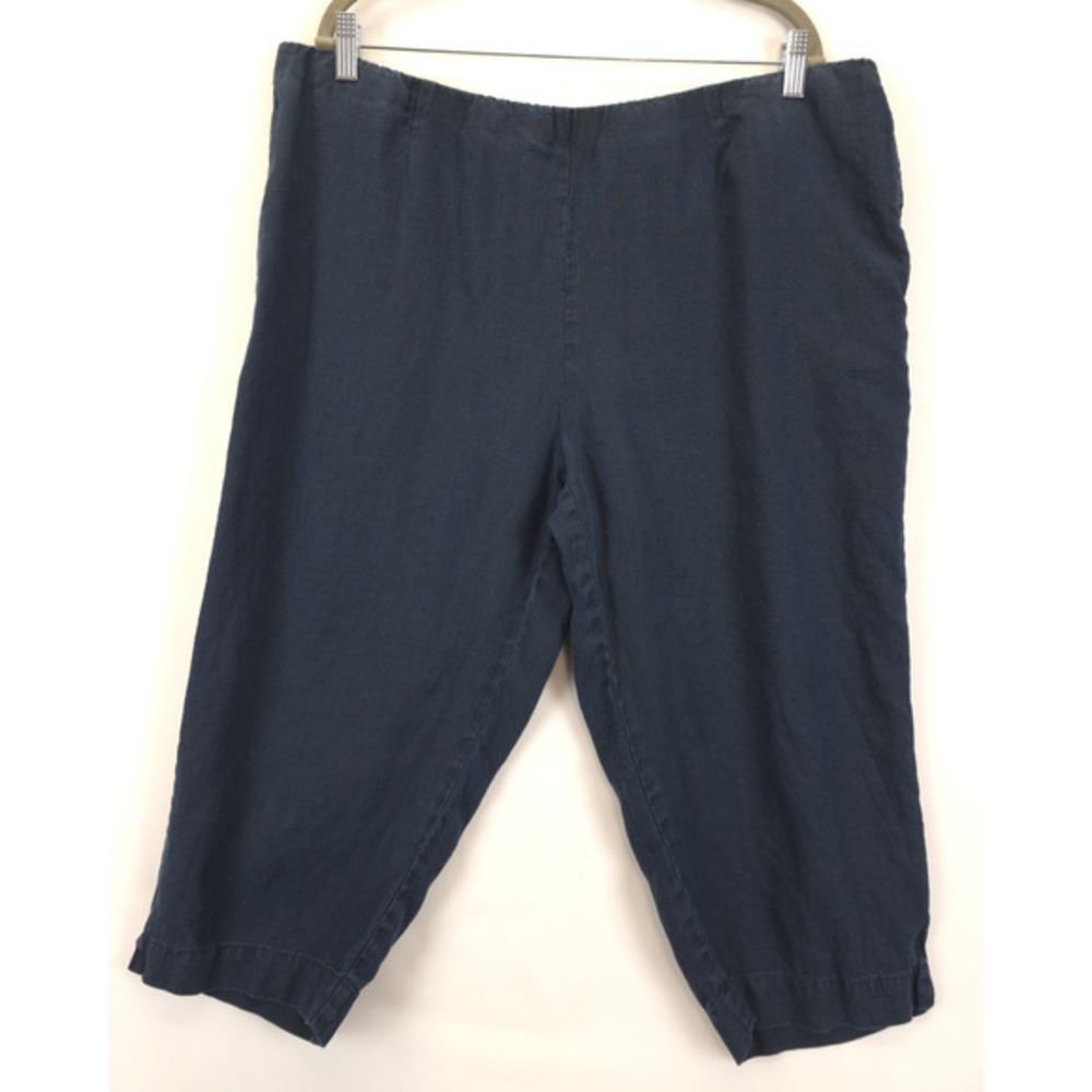 J Jill Love Linen Capri Pants Pull On Pockets Women XL Navy Causal Lagenlook